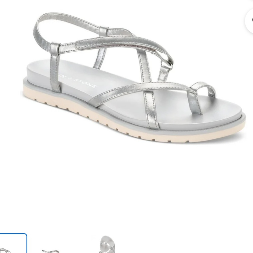 Sun + Stone Metallic Silver Women's Sandals NWT #2